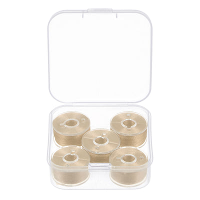 Harfington Prewound Sewing Bobbin Thread Set of 5pcs W Storage Plastic Case, Peach