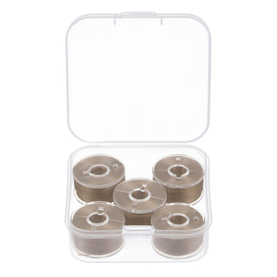 Harfington Prewound Sewing Bobbin Thread Set of 5pcs with Storage Plastic Case, Brown