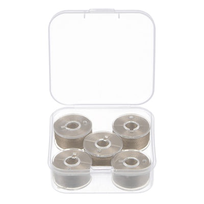 Harfington Prewound Sewing Bobbin Thread Set of 5pcs with Storage Plastic Case, Pale Brown