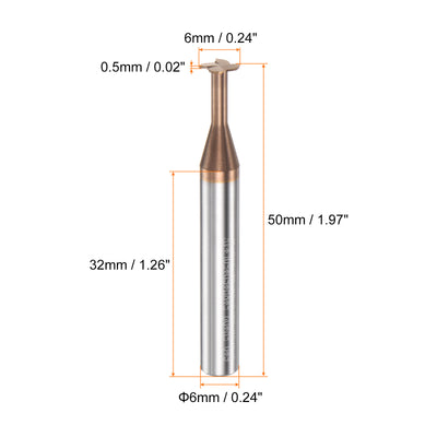 Harfington 6mm x 0.5mm Titanium Coated Carbide T Slot End Mill Cutter for Stainless Steel