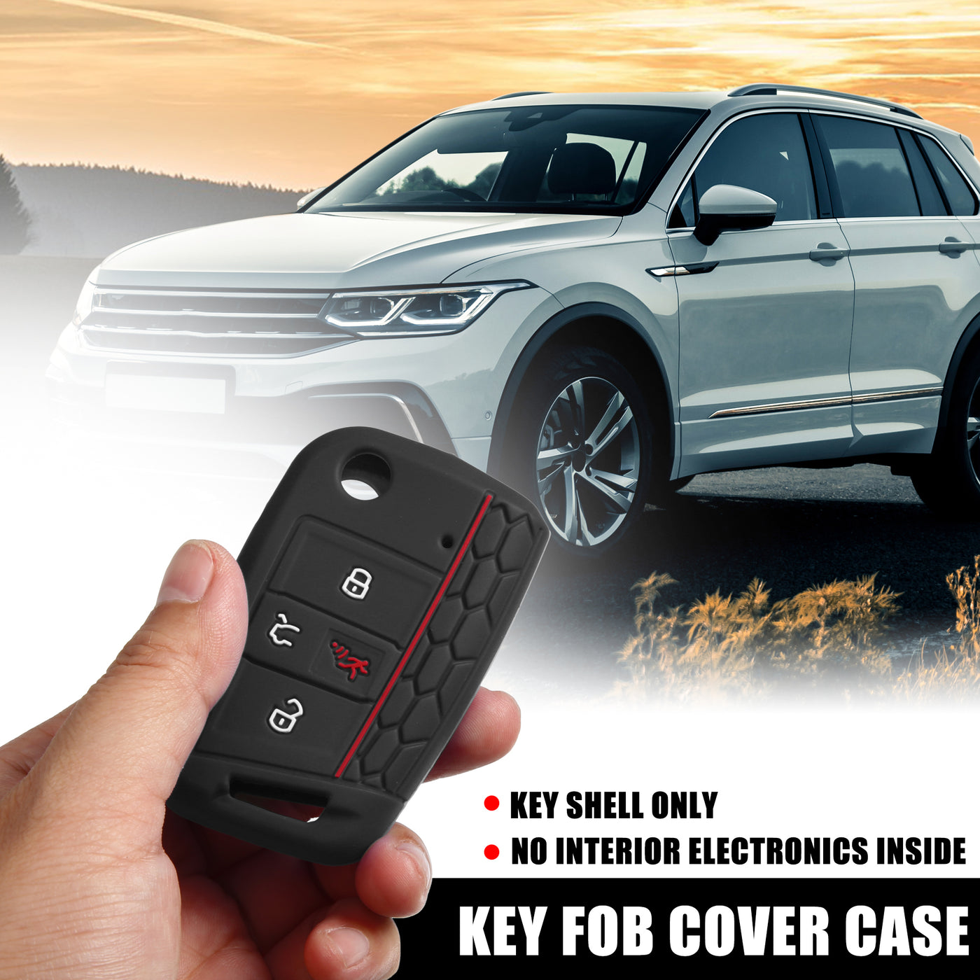 X AUTOHAUX 2 Pcs Black Silicone 4 Buttons Remote Key Fob Cover Case Protector for VW Tiguan 2018-2022