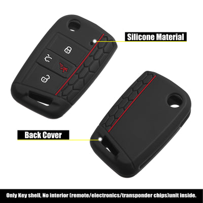 Harfington 2 Pcs Black Silicone 4 Buttons Remote Key Fob Cover Case Protector for VW Tiguan 2018-2022