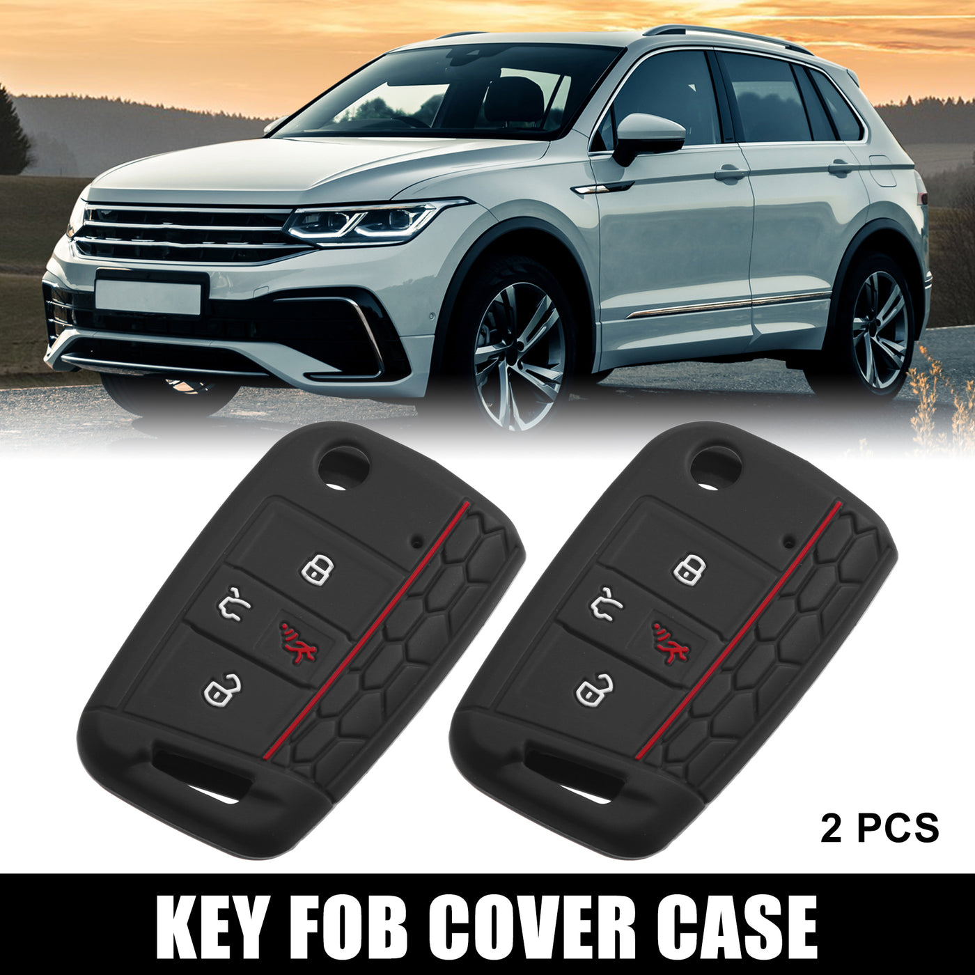 X AUTOHAUX 2 Pcs Black Silicone 4 Buttons Remote Key Fob Cover Case Protector for VW Tiguan 2018-2022