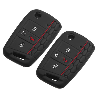 Harfington 2 Pcs Black Silicone 4 Buttons Remote Key Fob Cover Case Protector for VW Tiguan 2018-2022