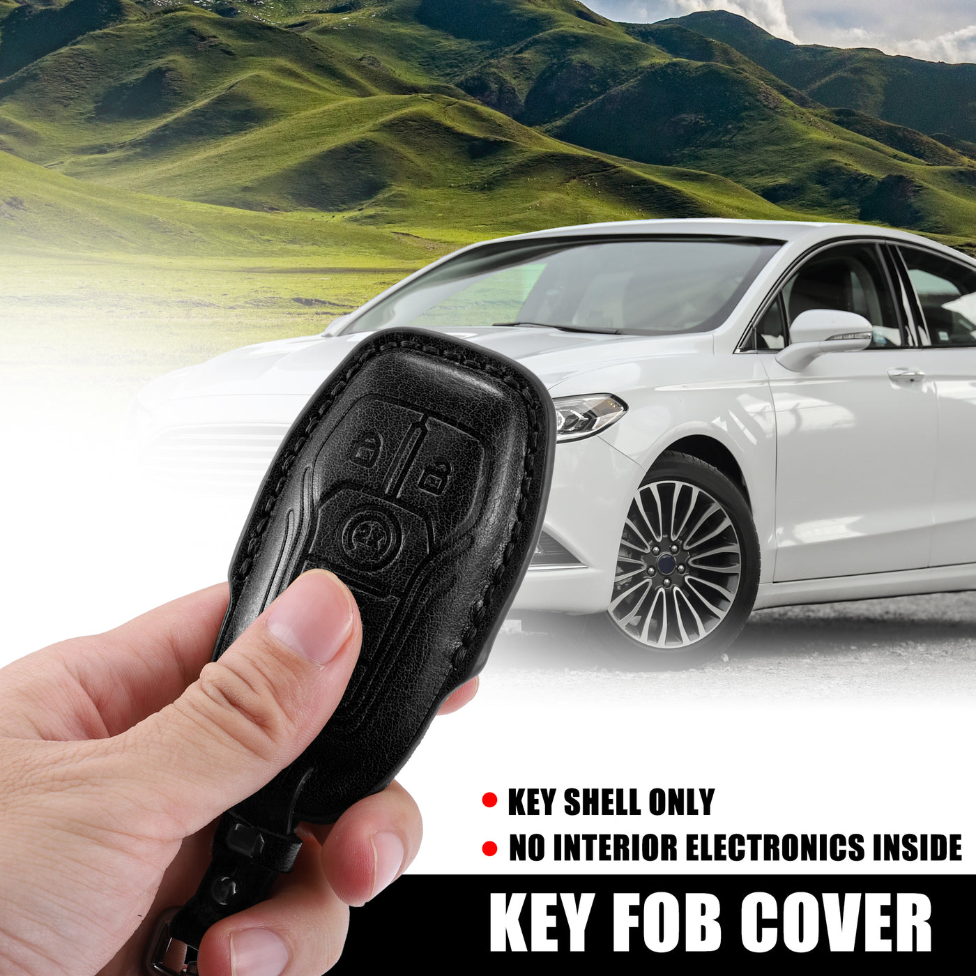 X AUTOHAUX Car Remote Key Fob Case Cover 6 Button Full Protector Black Faux Leather with Key Chain for Ford F150 2015 2016 2017 Explorer 2016 2017 2018 Fusion 2013 2014 2015 2016