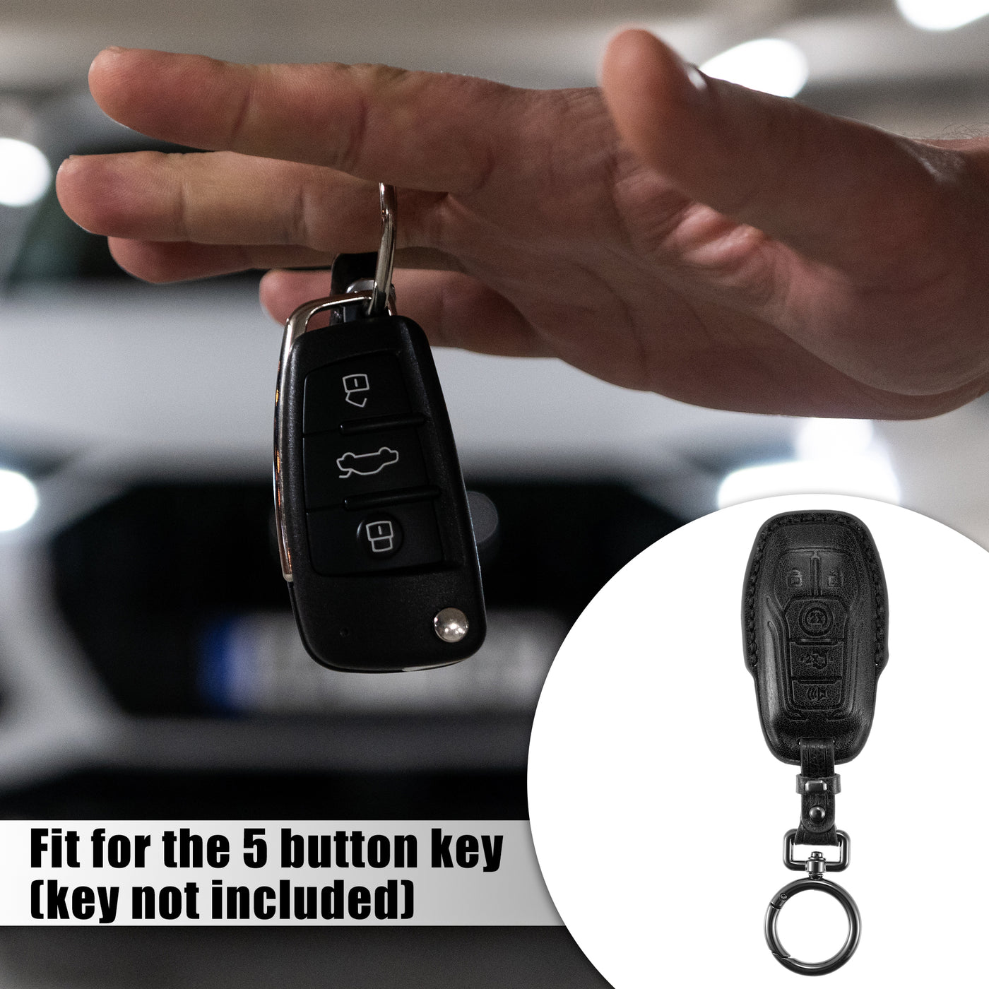 X AUTOHAUX Car Remote Key Fob Case Cover 6 Button Full Protector Black Faux Leather with Key Chain for Ford F150 2015 2016 2017 Explorer 2016 2017 2018 Fusion 2013 2014 2015 2016