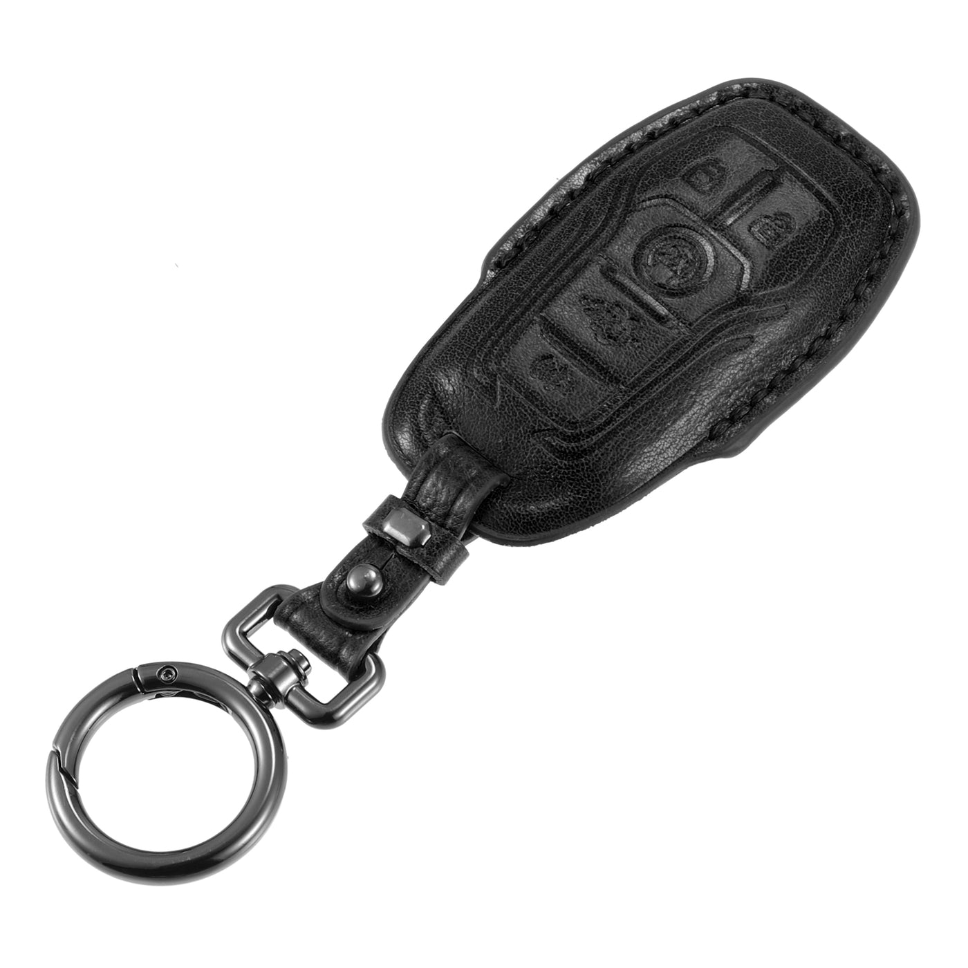 X AUTOHAUX Car Remote Key Fob Case Cover 6 Button Full Protector Black Faux Leather with Key Chain for Ford F150 2015 2016 2017 Explorer 2016 2017 2018 Fusion 2013 2014 2015 2016