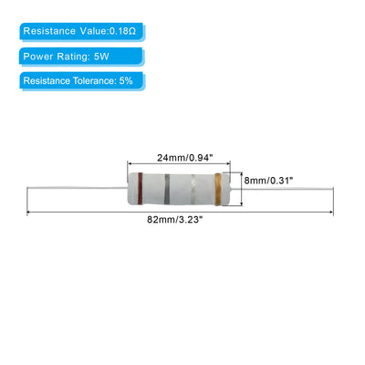 Harfington 5Watt 0.18 Ohm Carbon Film Resistor, 10 Pcs 5% Tolerance Resistors Axial Lead Colored Ring for DIY Projects and Experiments