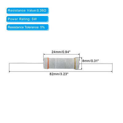 Harfington 5Watt 0.39 Ohm Carbon Film Resistor, 10 Pcs 5% Tolerance Resistors Axial Lead Colored Ring for DIY Projects and Experiments