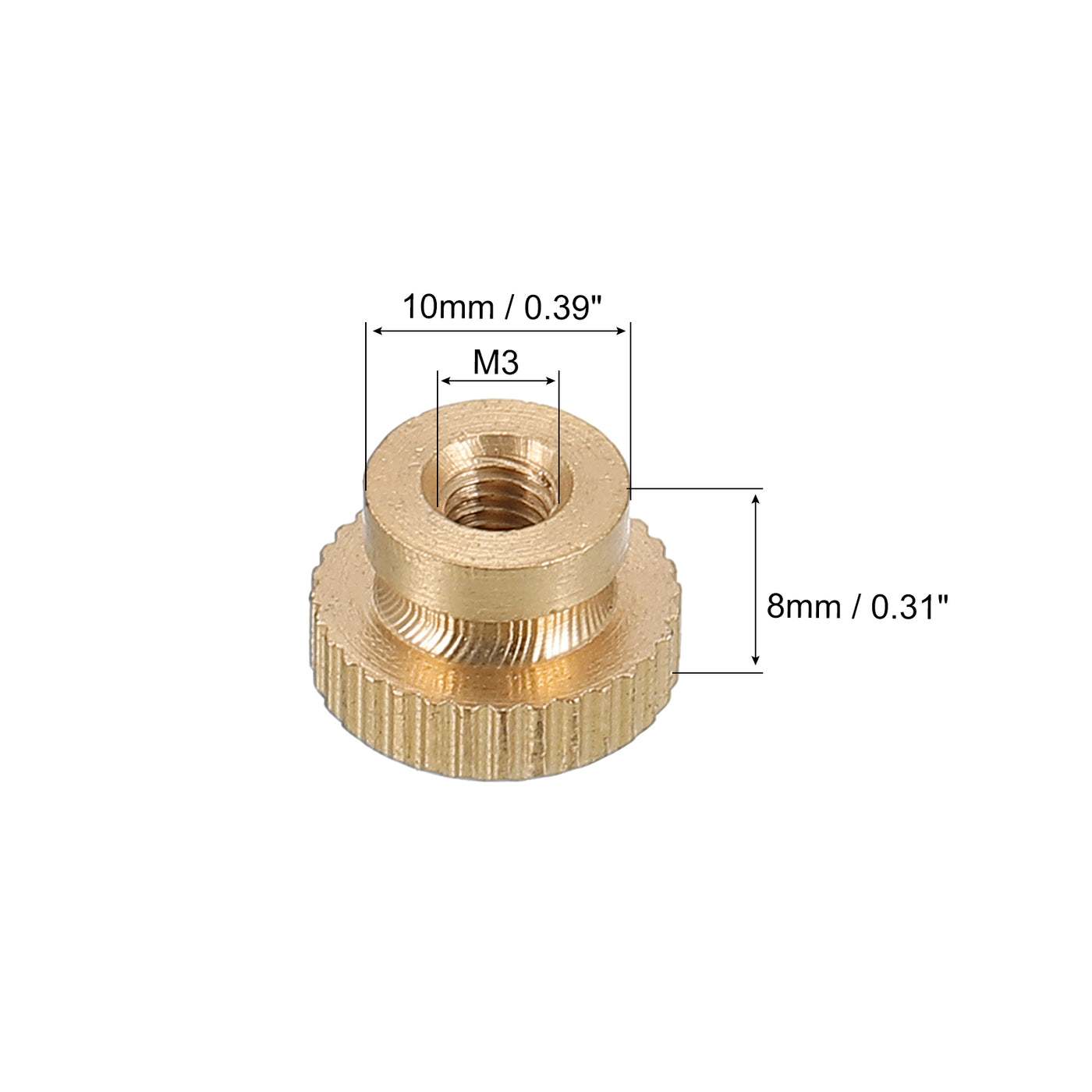 uxcell Uxcell Knurled Thumb Nuts, 5pcs M3 x D10mm x H8mm Brass Blind Hole Knurled Thumb Nuts