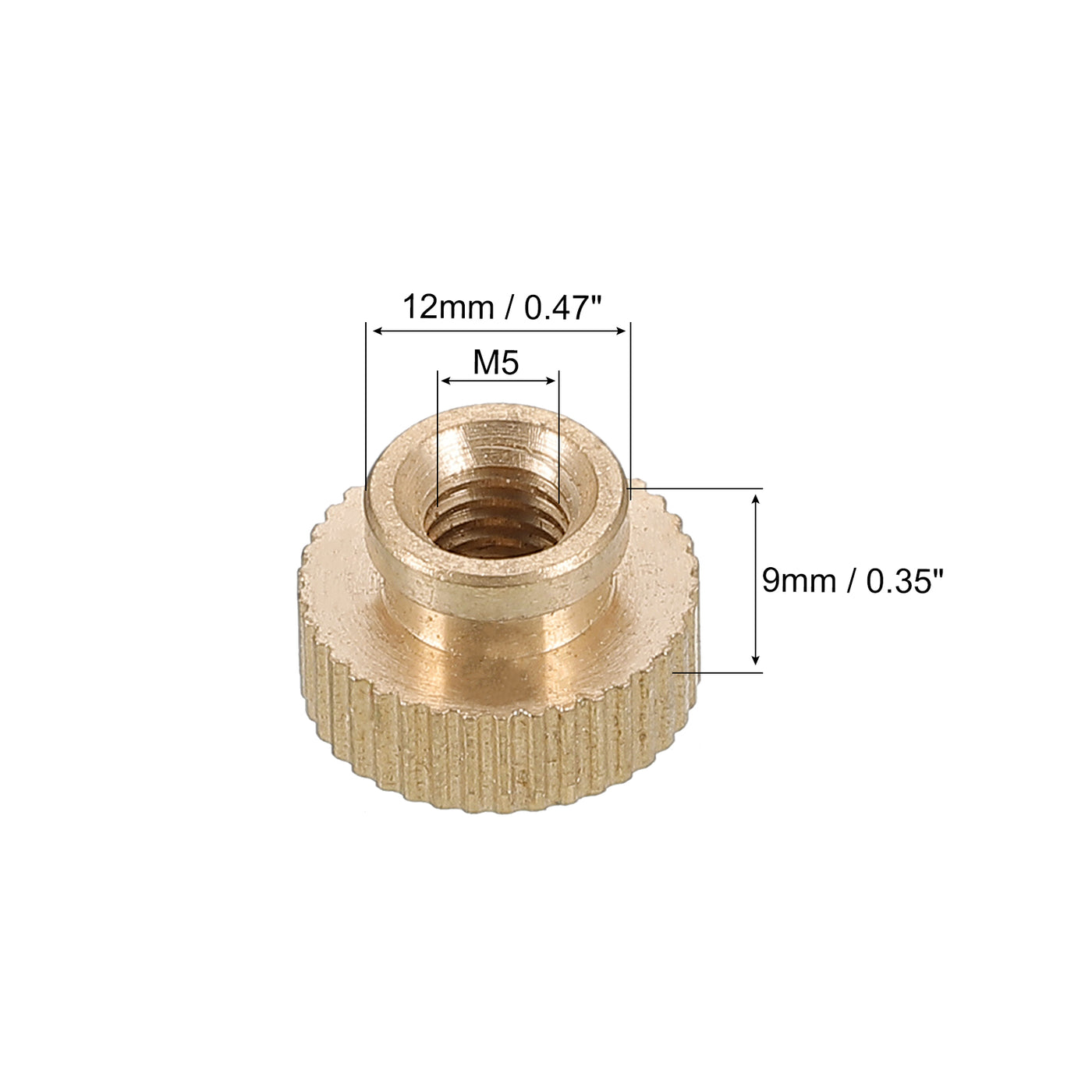 uxcell Uxcell Knurled Thumb Nuts, 5pcs M5 x D12mm x H9mm Brass Blind Hole Knurled Thumb Nuts