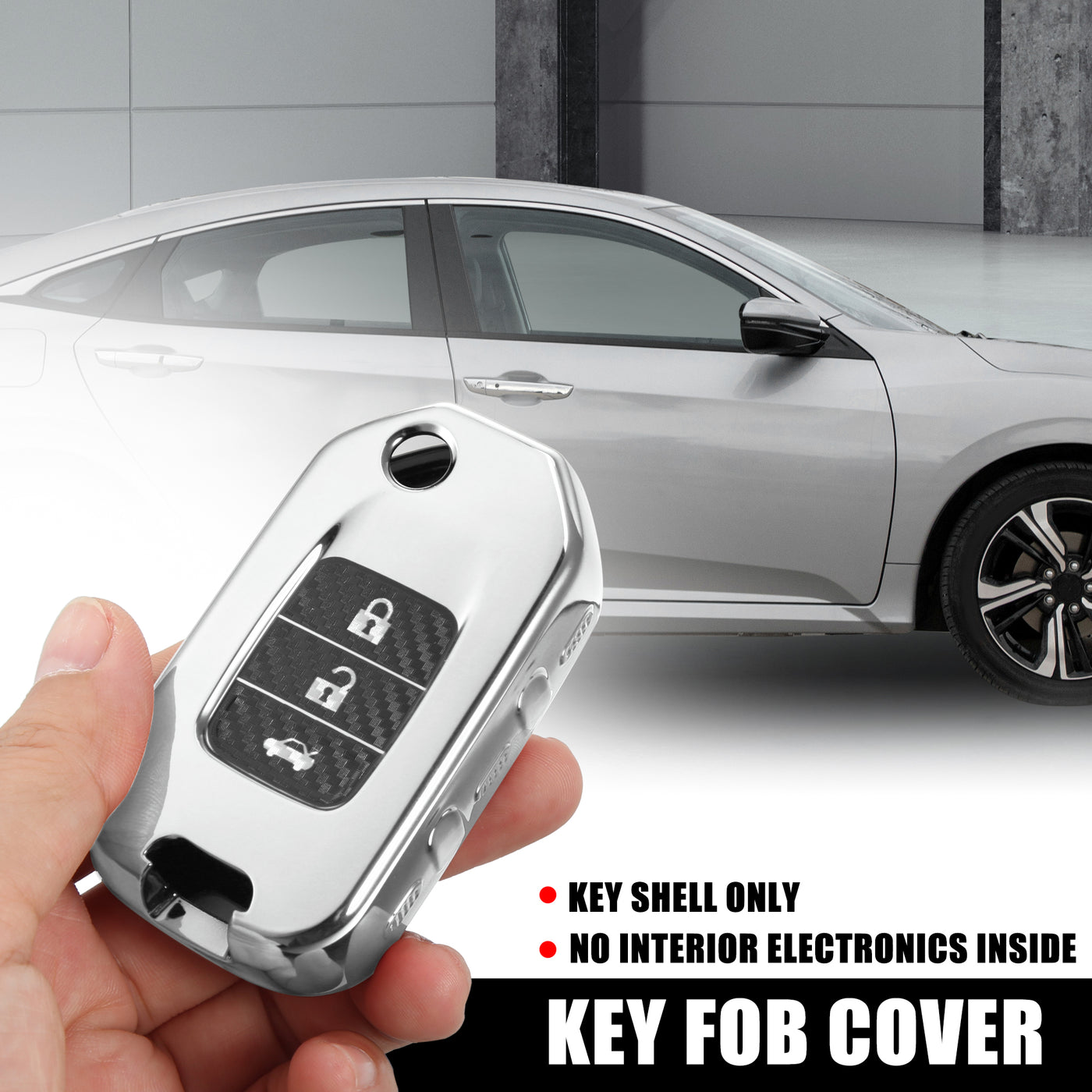 X AUTOHAUX Car Key Fob Cover TPU Case 4 Button for Honda Civic Accord CR-V HR-V 2015 -2021 Touring Keyless Remote Key Protector Shell Silver Tone