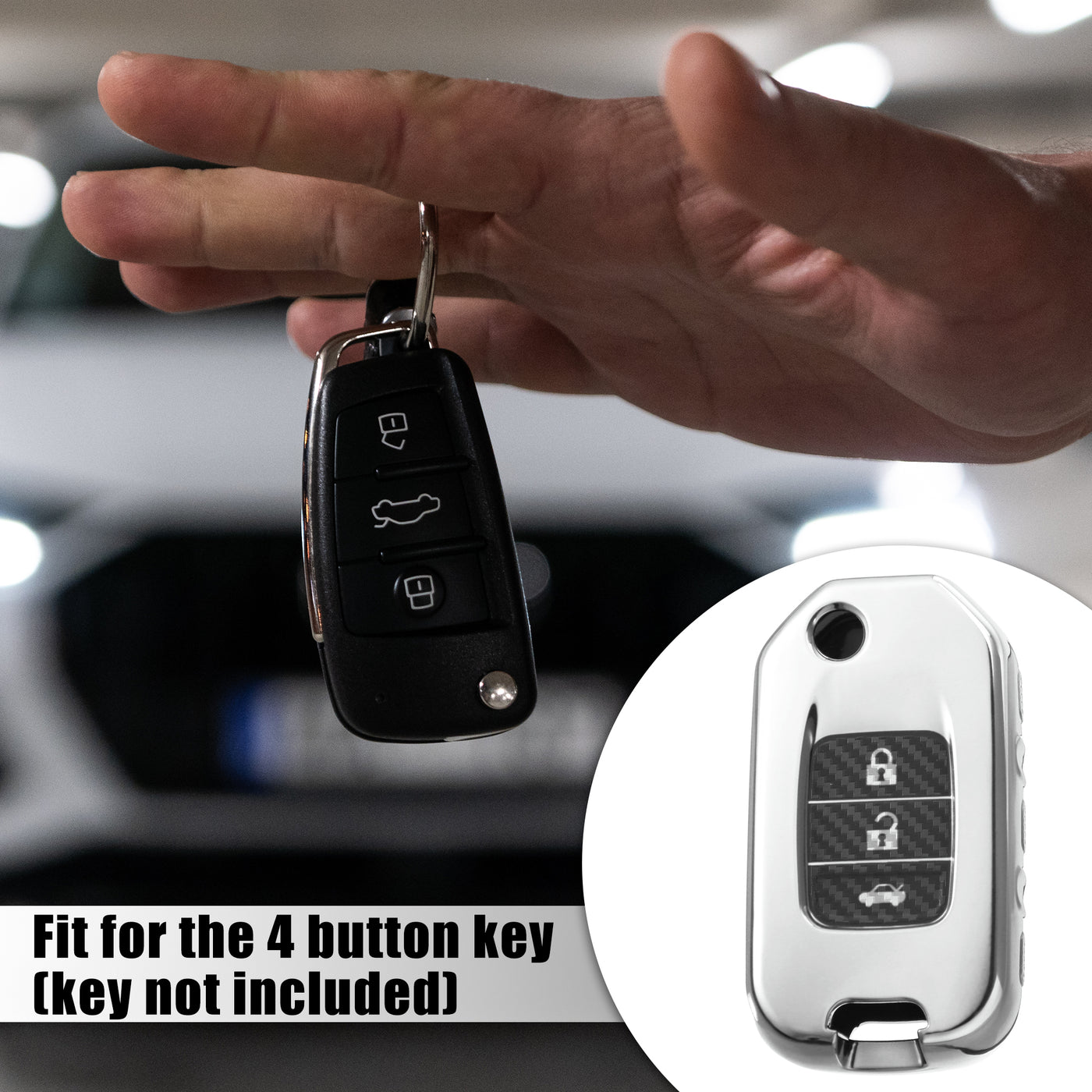 X AUTOHAUX Car Key Fob Cover TPU Case 4 Button for Honda Civic Accord CR-V HR-V 2015 -2021 Touring Keyless Remote Key Protector Shell Silver Tone