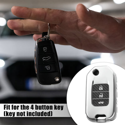 Harfington Car Key Fob Cover TPU Case 4 Button for Honda Civic Accord CR-V HR-V 2015 -2021 Touring Keyless Remote Key Protector Shell Silver Tone