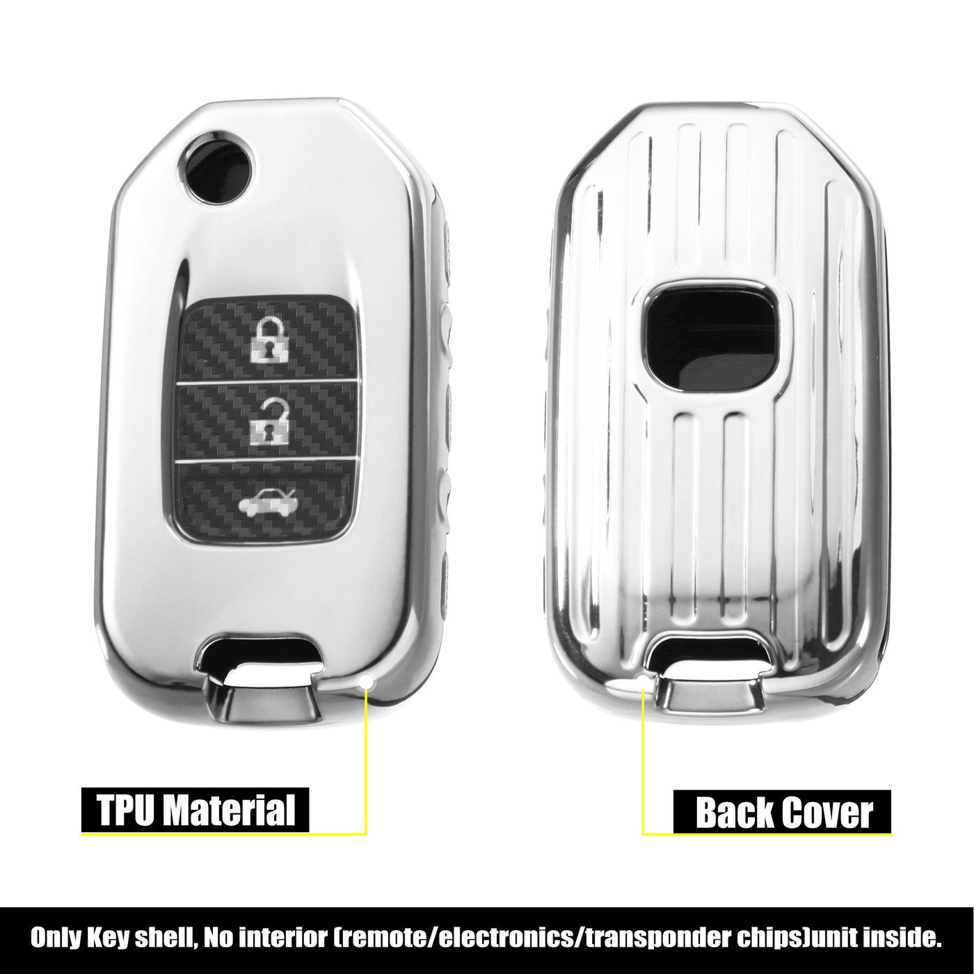 X AUTOHAUX Car Key Fob Cover TPU Case 4 Button for Honda Civic Accord CR-V HR-V 2015 -2021 Touring Keyless Remote Key Protector Shell Silver Tone