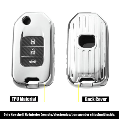 Harfington Car Key Fob Cover TPU Case 4 Button for Honda Civic Accord CR-V HR-V 2015 -2021 Touring Keyless Remote Key Protector Shell Silver Tone