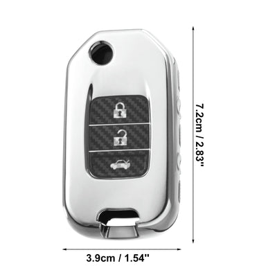 Harfington Car Key Fob Cover TPU Case 4 Button for Honda Civic Accord CR-V HR-V 2015 -2021 Touring Keyless Remote Key Protector Shell Silver Tone