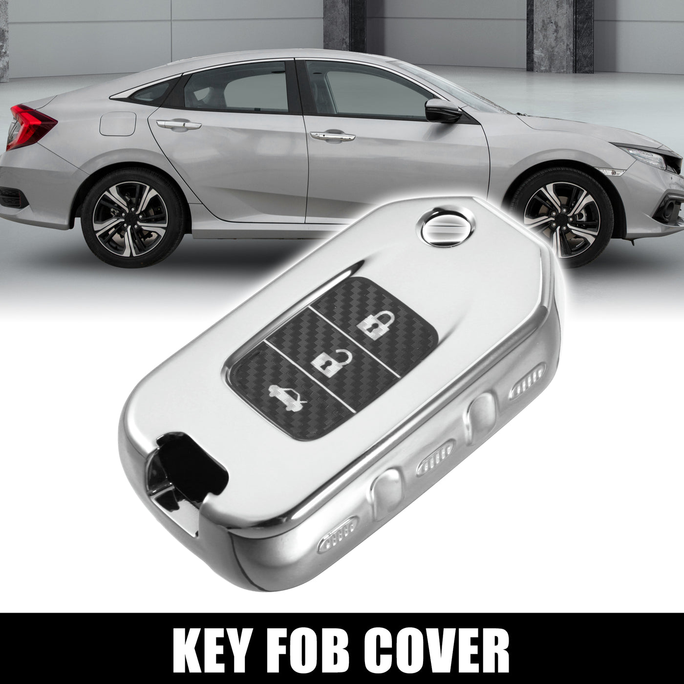 X AUTOHAUX Car Key Fob Cover TPU Case 4 Button for Honda Civic Accord CR-V HR-V 2015 -2021 Touring Keyless Remote Key Protector Shell Silver Tone