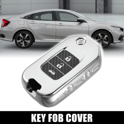 Harfington Car Key Fob Cover TPU Case 4 Button for Honda Civic Accord CR-V HR-V 2015 -2021 Touring Keyless Remote Key Protector Shell Silver Tone