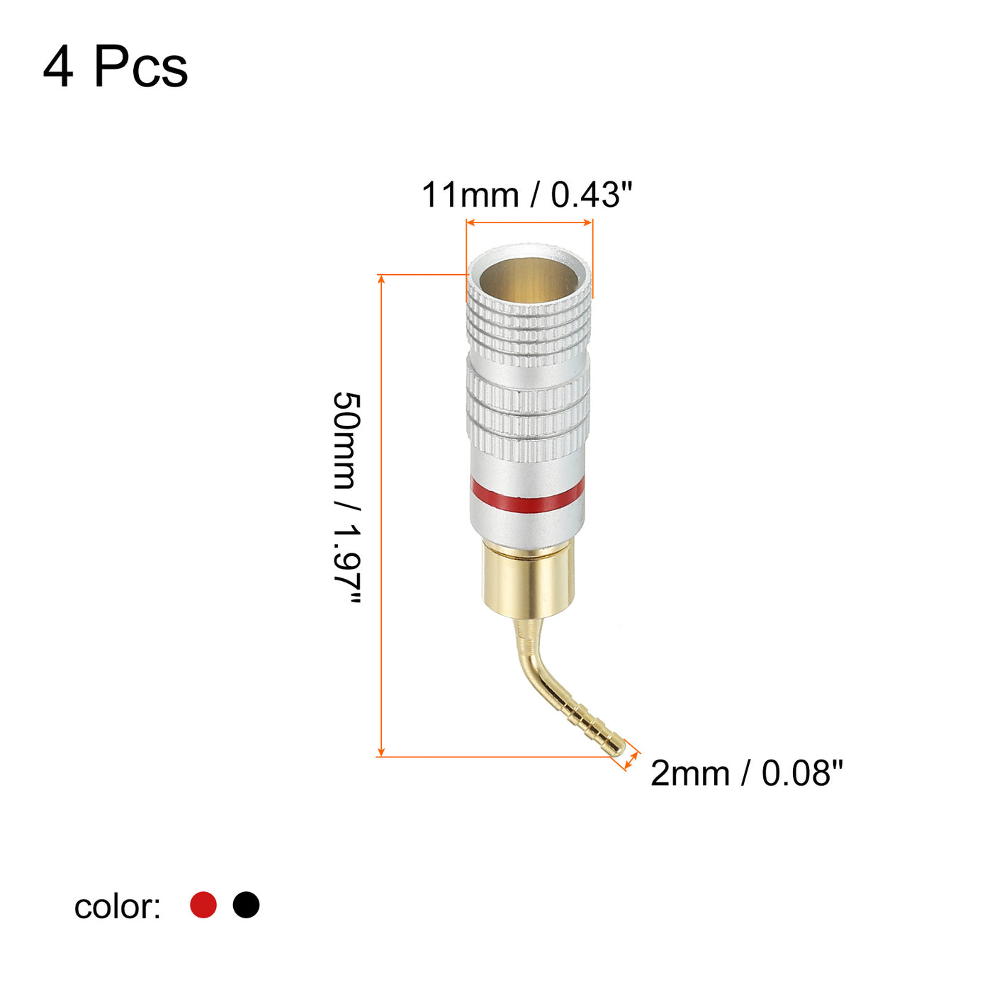 Harfington Banana Plug 90 Degree Speaker Banana Plugs Gold-Plated Copper Red Black 4Pcs