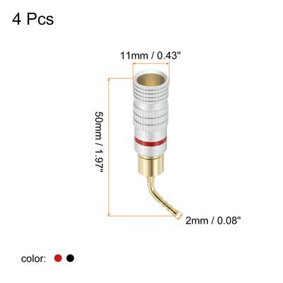 Harfington Banana Plug 90 Degree Speaker Banana Plugs Gold-Plated Copper Red Black 4Pcs