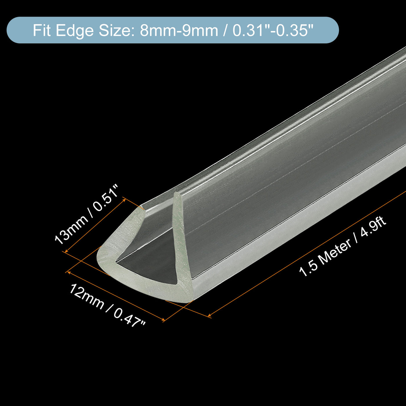 uxcell Uxcell U Channel Edge Trim, 4.9ft Length Rubber Guard Seal Strip Edge Protector Fit for 8-9mm Edge, (33/64" W x 15/32" H) Clear