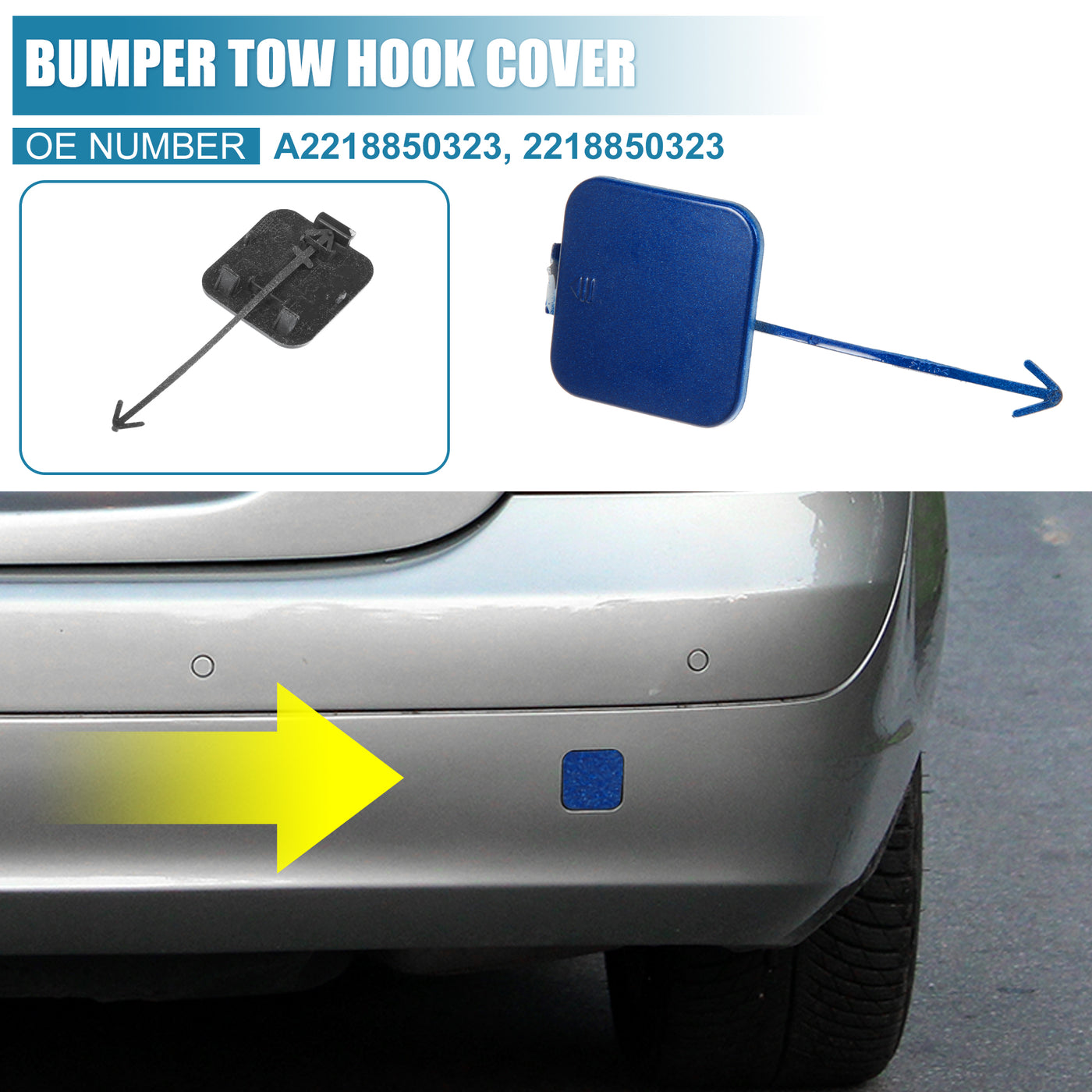 X AUTOHAUX Rear Bumper Tow Hook Cover Car Towing Hook Eye Hole Cover Replacement A2218850323 for Mercedes-Benz S-Class W221 2007 2008 2009 Blue