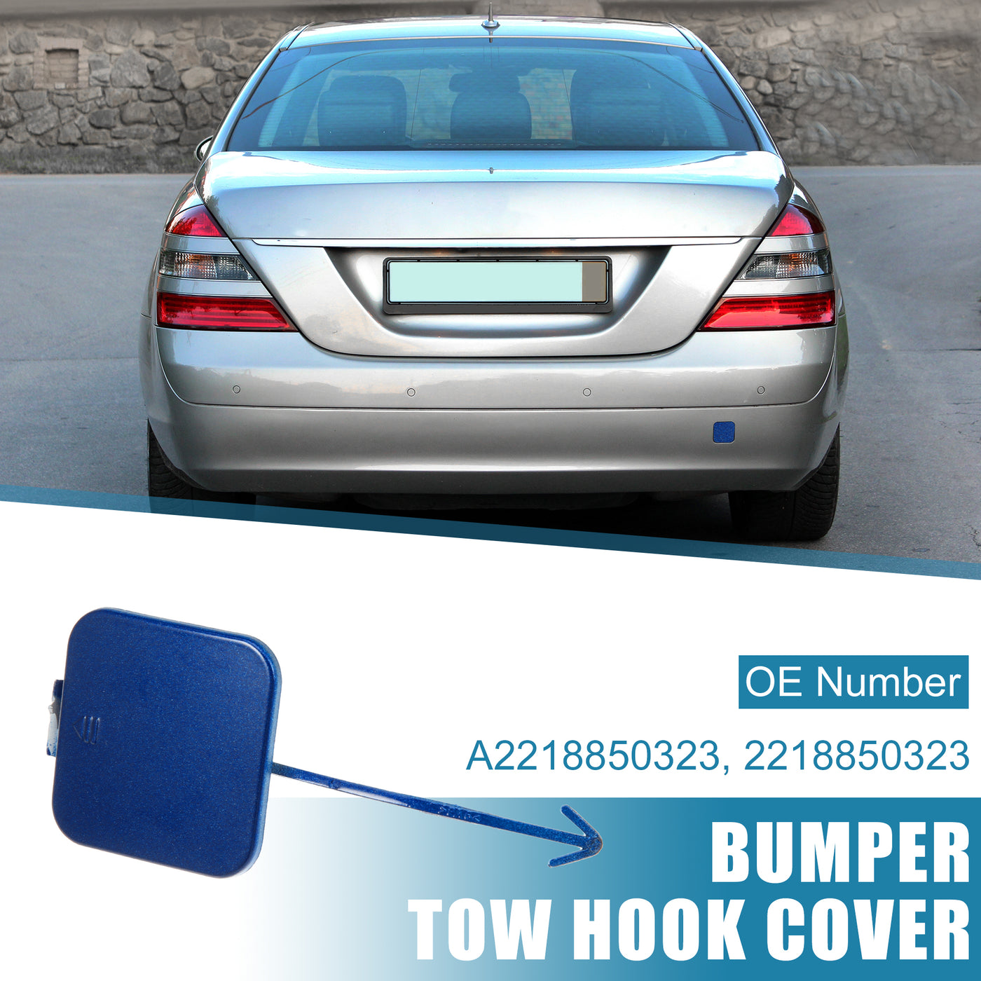 X AUTOHAUX Rear Bumper Tow Hook Cover Car Towing Hook Eye Hole Cover Replacement A2218850323 for Mercedes-Benz S-Class W221 2007 2008 2009 Blue