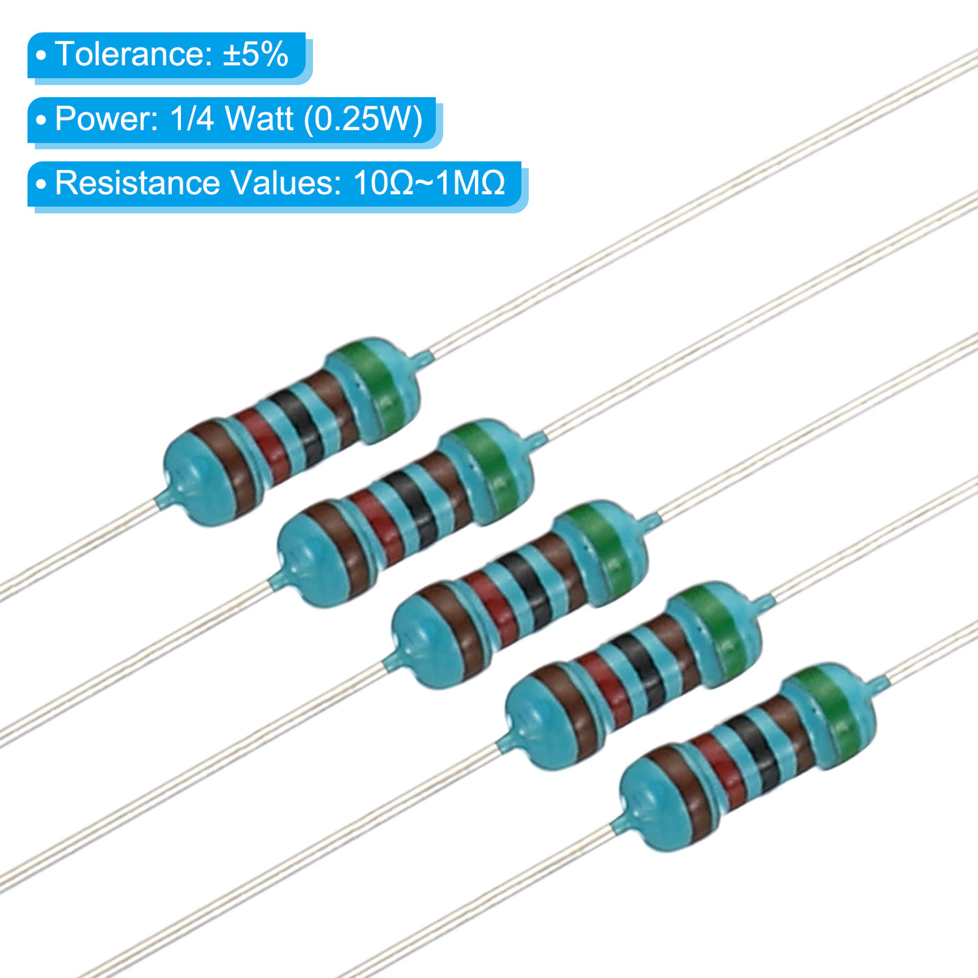 Harfington 300pcs Metal Film Resistor Assortment Kit 10 Ohm - 1M Ohm, 30 Values 1/4W 5% Tolerance for DIY Projects Experiments