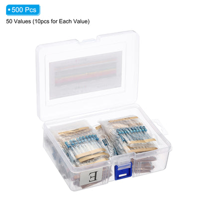 Harfington 500pcs Metal Film Resistor Assortment Kit with Box 1 Ohm - 1M Ohm, 50 Values 1W 5% Tolerance for DIY Projects Experiments