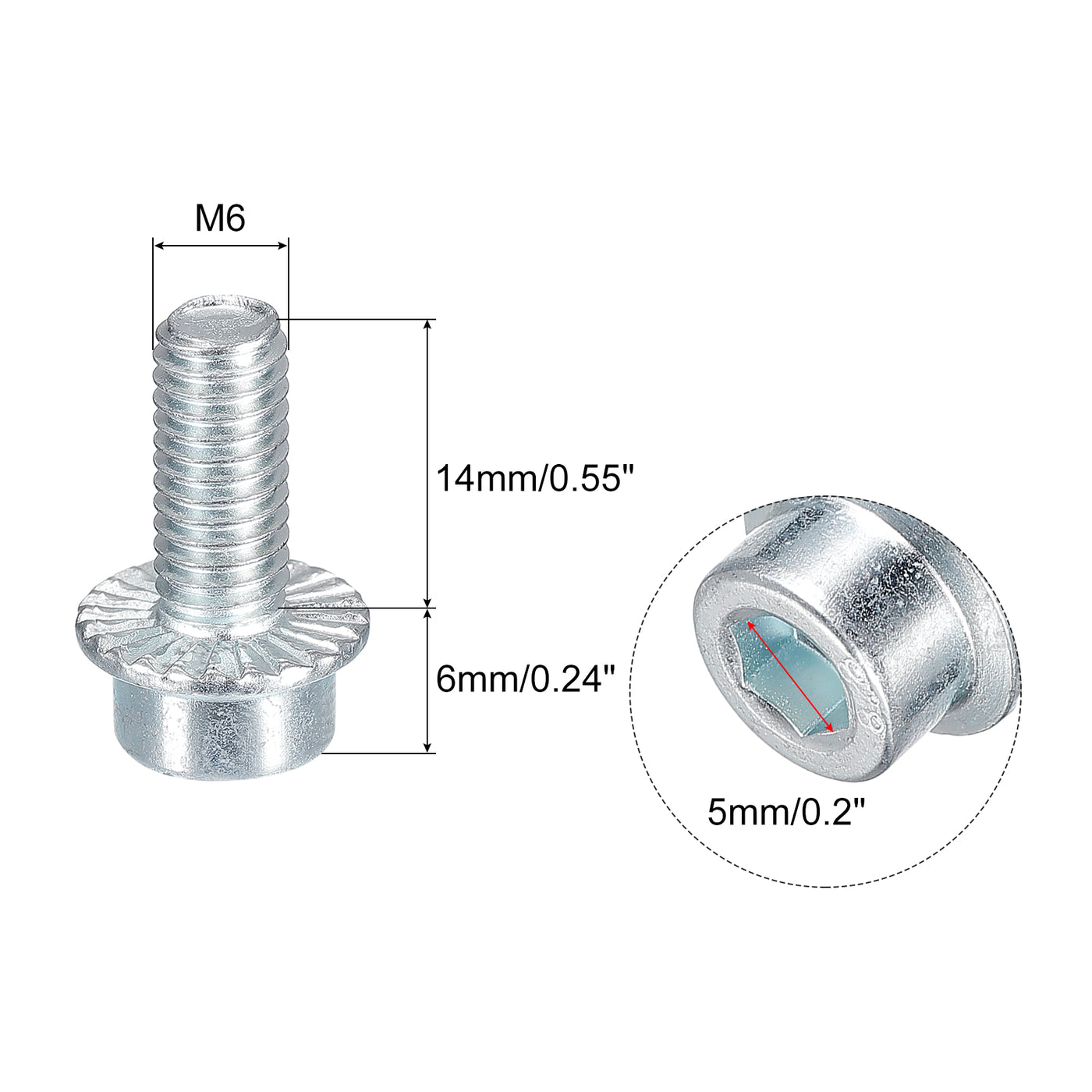 uxcell Uxcell M6x14mm Flanged Socket Head Screws, 10pcs 8.8 Grade Carbon Steel Flange Bolts