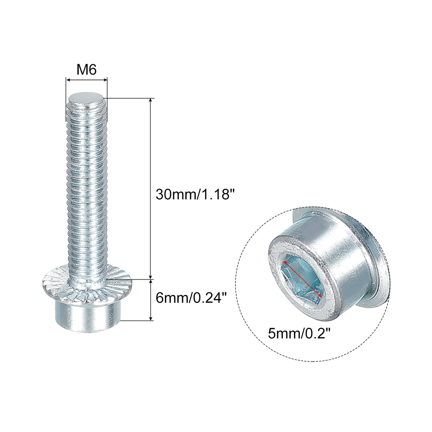 uxcell Uxcell M6x30mm Flanged Socket Head Screws, 50pcs 8.8 Grade Carbon Steel Flange Bolts