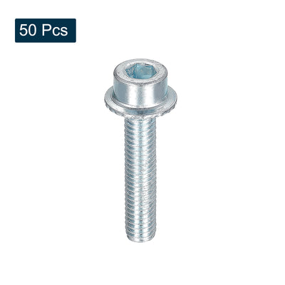 Harfington Uxcell M6x30mm Flanged Socket Head Screws, 50pcs 8.8 Grade Carbon Steel Flange Bolts