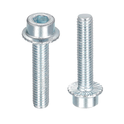 Harfington Uxcell M6x30mm Flanged Socket Head Screws, 50pcs 8.8 Grade Carbon Steel Flange Bolts