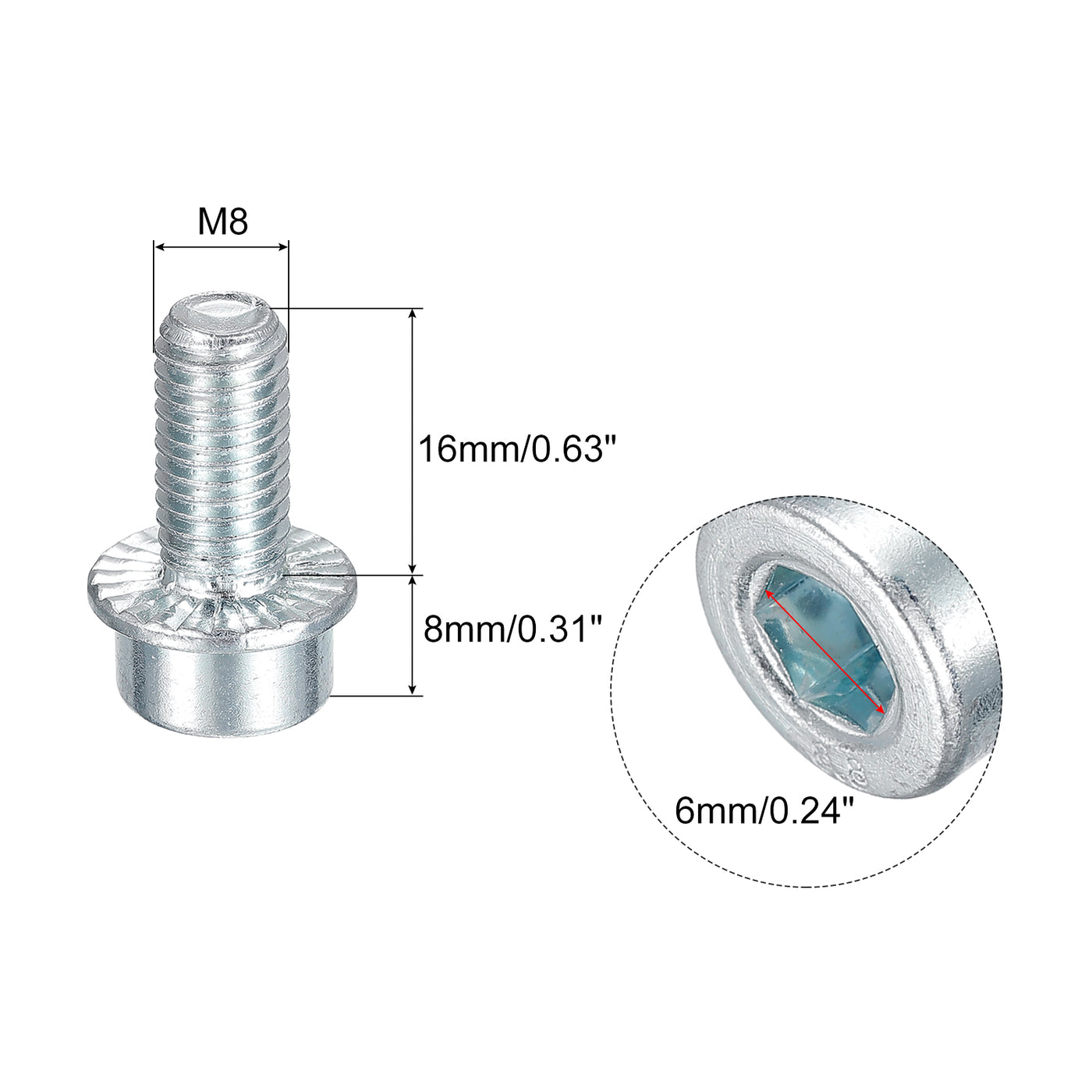 uxcell Uxcell M8x16mm Flanged Socket Head Screws, 10pcs 8.8 Grade Carbon Steel Flange Bolts