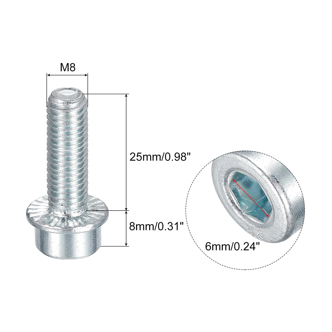 uxcell Uxcell M8x25mm 20Stk Geflanscht Steckdose Kopf Kappe Schrauben 8.8 Grade Karbonstahl Sechskant Steckdose Kopf Gezackt Flansch Bolzen Machine Schrauben