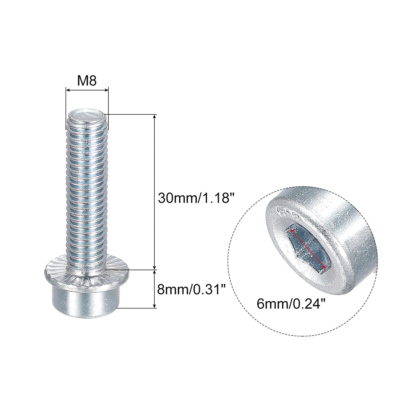 uxcell Uxcell M8x30mm Flanged Socket Head Screws, 20pcs 8.8 Grade Carbon Steel Flange Bolts