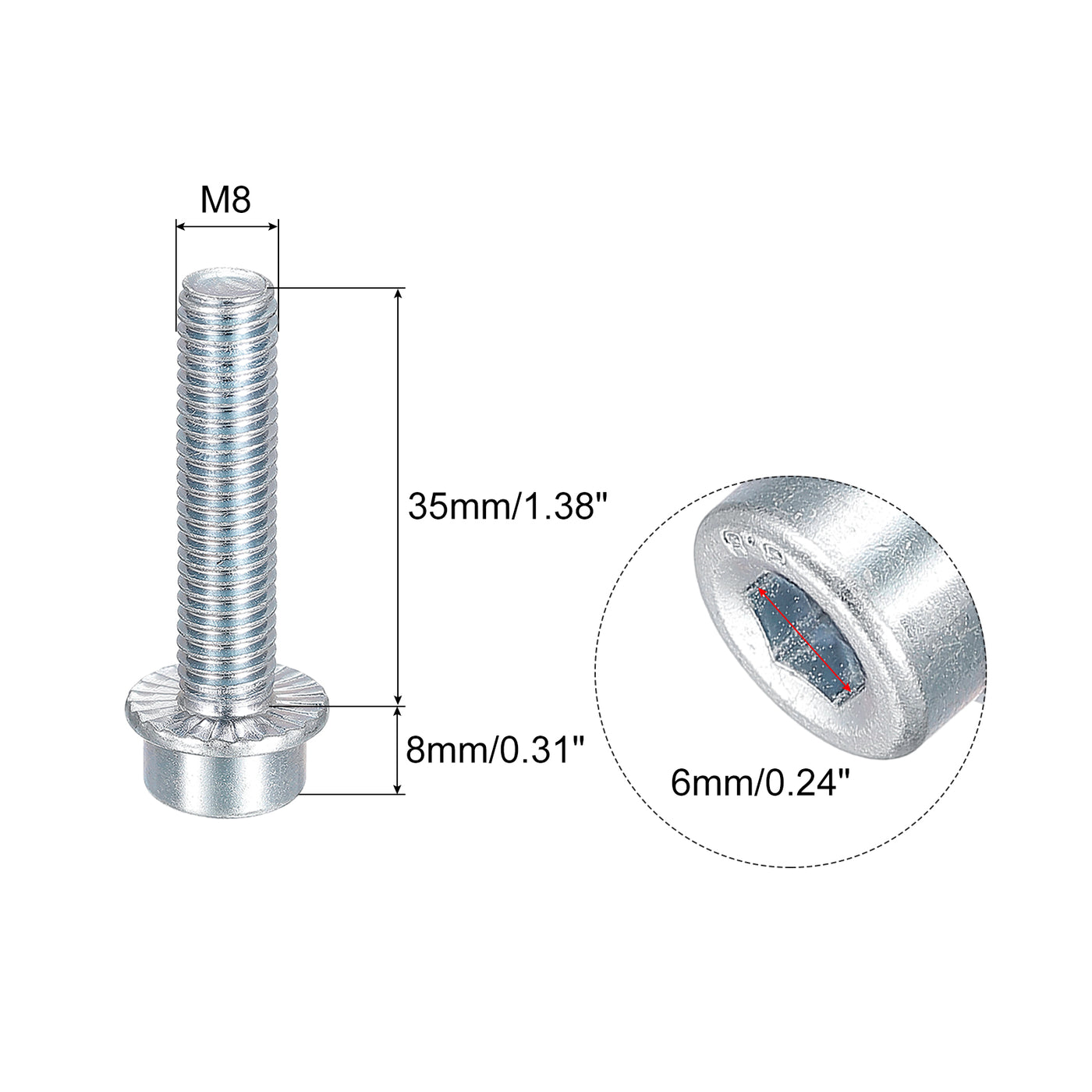 uxcell Uxcell M8x35mm Flanged Socket Head Screws, 10pcs 8.8 Grade Carbon Steel Flange Bolts