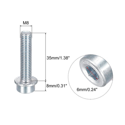 Harfington Uxcell M8x35mm Flanged Socket Head Screws, 10pcs 8.8 Grade Carbon Steel Flange Bolts