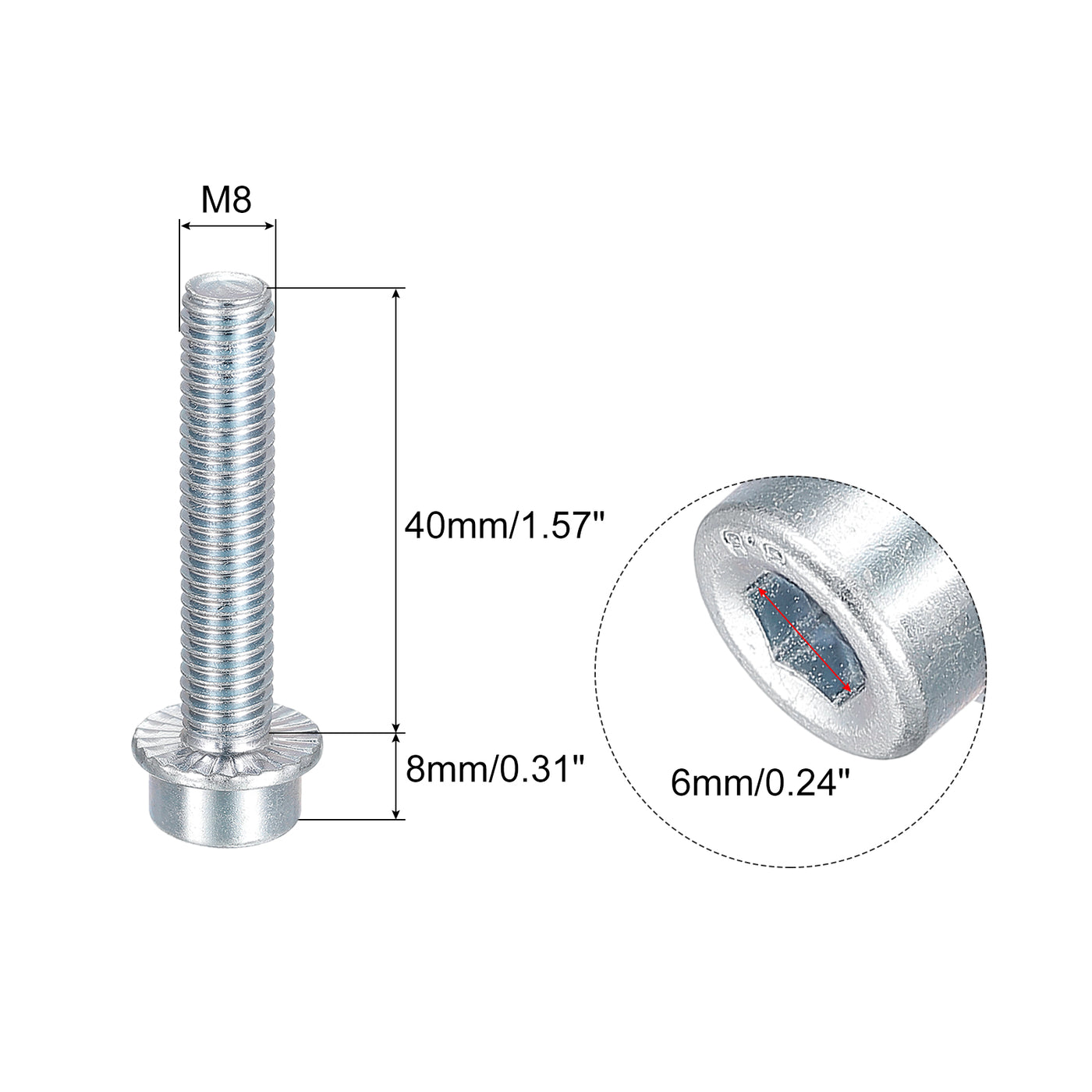 uxcell Uxcell M8x40mm Flanged Socket Head Screws, 10pcs 8.8 Grade Carbon Steel Flange Bolts