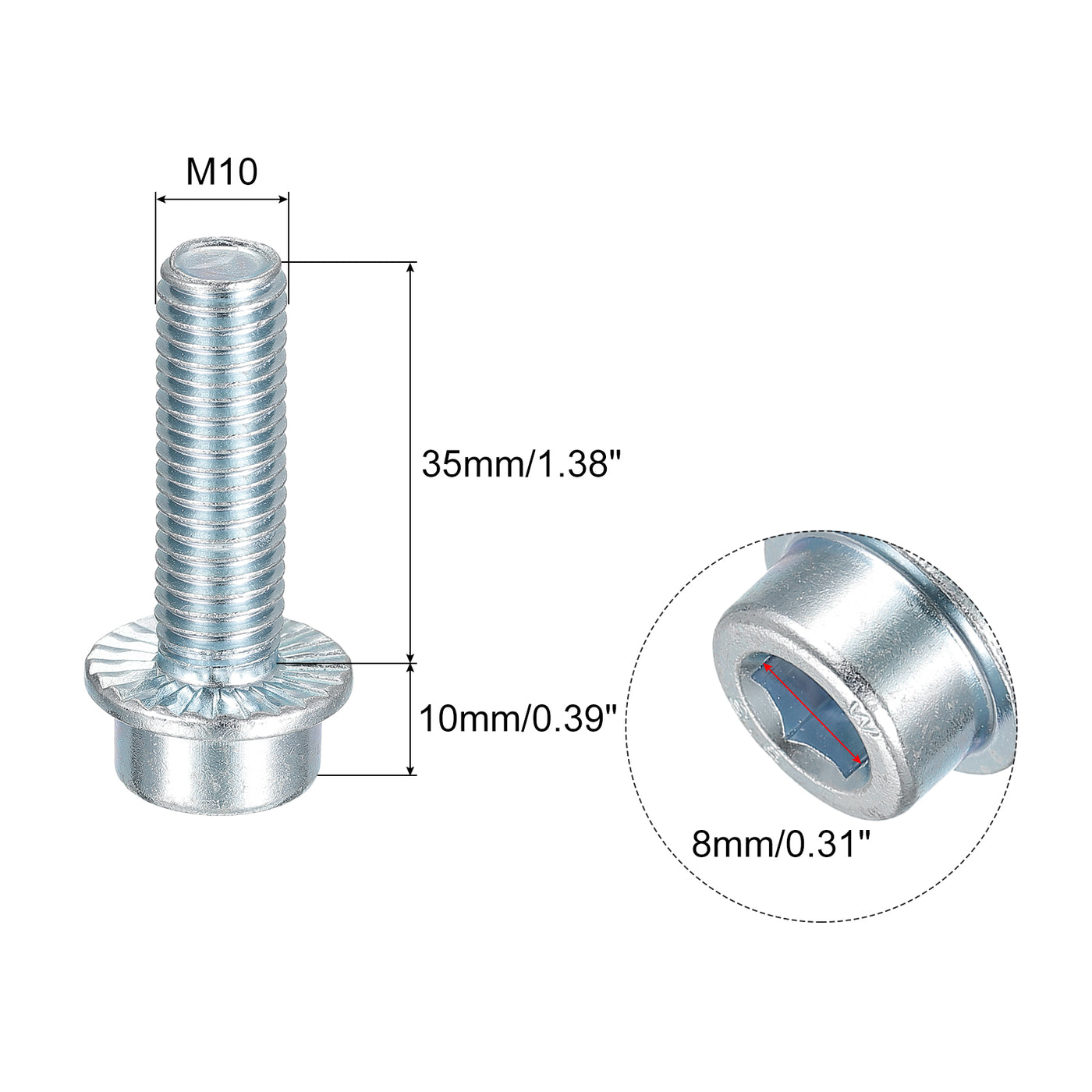 uxcell Uxcell M10x35mm Flanged Socket Head Screws, 20pcs 8.8 Grade Carbon Steel Flange Bolts