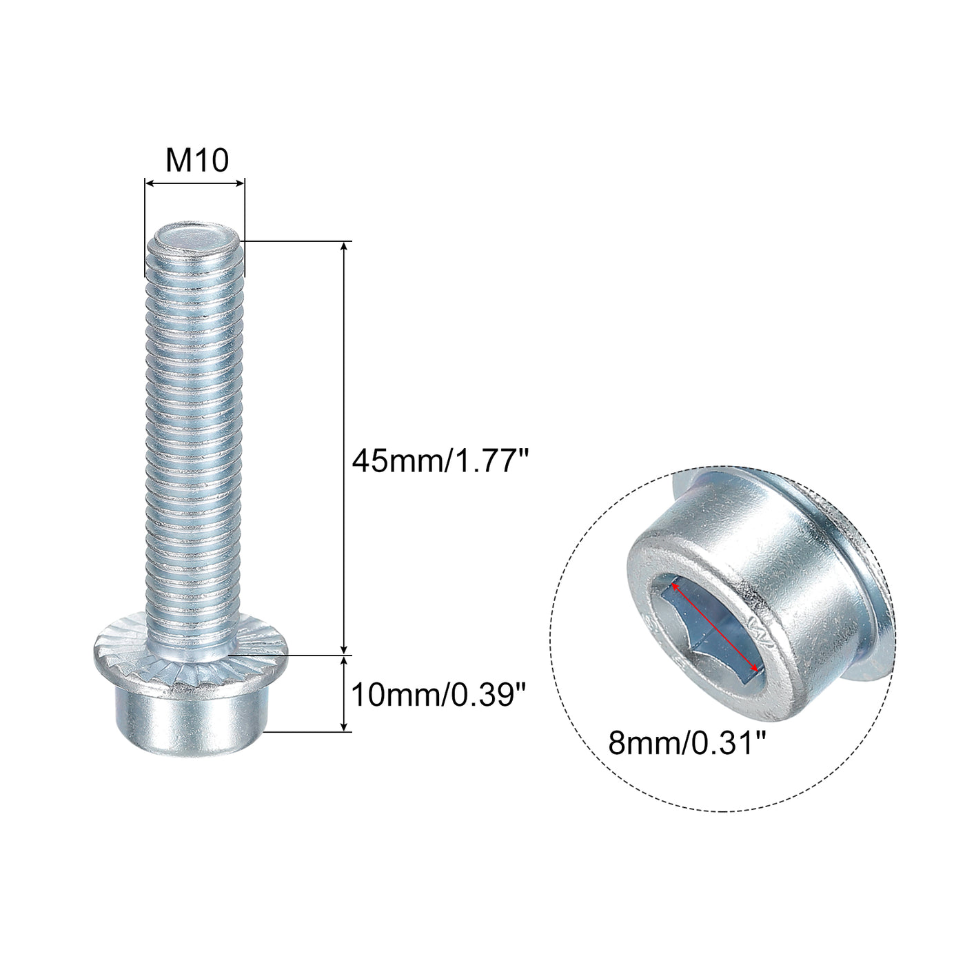 uxcell Uxcell M10x45mm Flanged Socket Head Screws, 20pcs 8.8 Grade Carbon Steel Flange Bolts