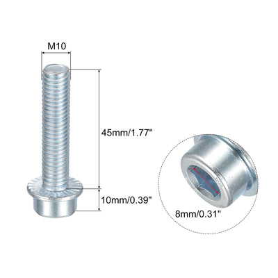 Harfington Uxcell M10x45mm Flanged Socket Head Screws, 20pcs 8.8 Grade Carbon Steel Flange Bolts