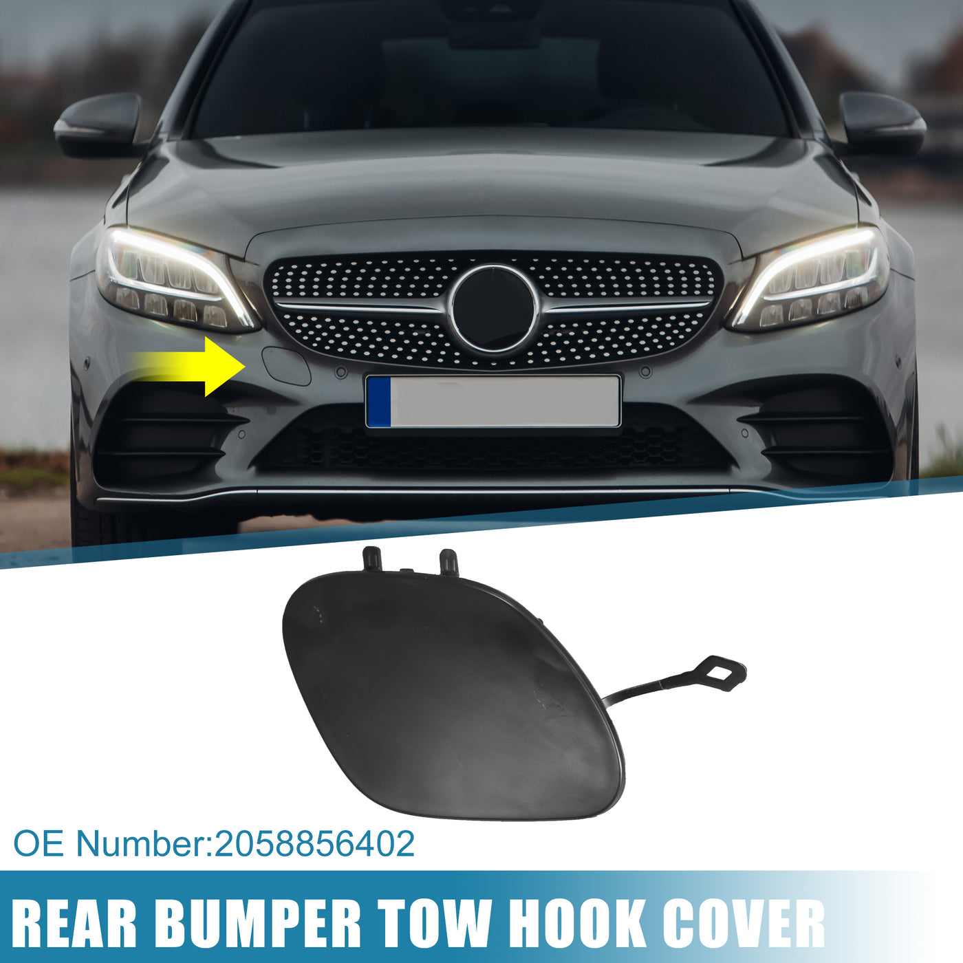 X AUTOHAUX Front Bumper Tow Hook Cover 2058856402 Car Trailer Hook Cover Fit for Mercedes-Benz C300 C200 C180 Black