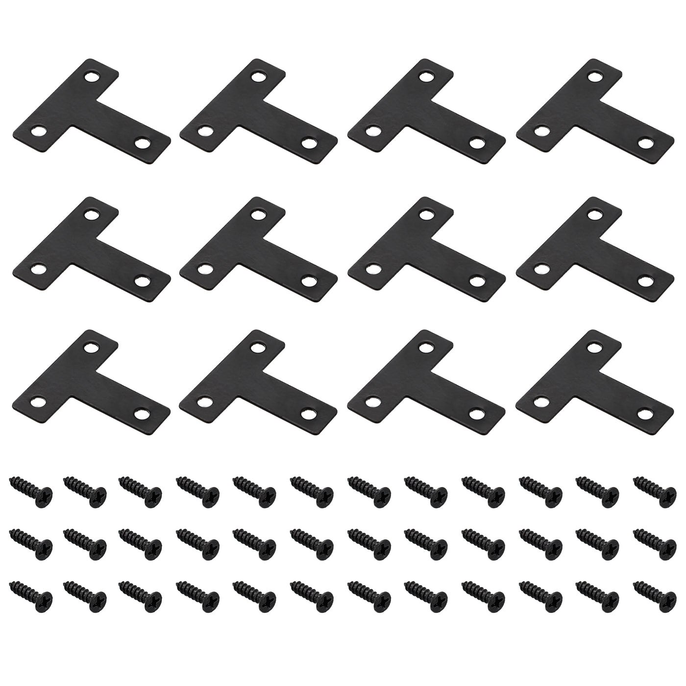 uxcell Uxcell T Shape Bracket, 40x40x1mm Carbon Steel Flat Repair Plates for Joint Fastener Furniture Construction, 24Pcs with Screws, Black