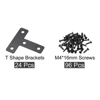 Harfington Uxcell T Shape Bracket, Carbon Steel Flat Repair Plates for Joint Fastener Furniture Construction with Screws