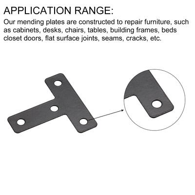 Harfington Uxcell T Shape Bracket, Carbon Steel Flat Repair Plates for Joint Fastener Furniture Construction with Screws