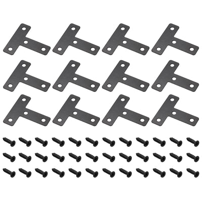 Harfington Uxcell T Shape Bracket, Carbon Steel Flat Repair Plates for Joint Fastener Furniture Construction with Screws