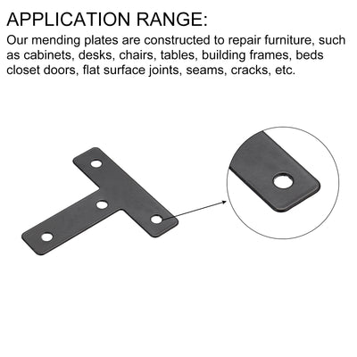 Harfington Uxcell T Shape Bracket, Carbon Steel Flat Repair Plates for Joint Fastener Furniture Construction with Screws