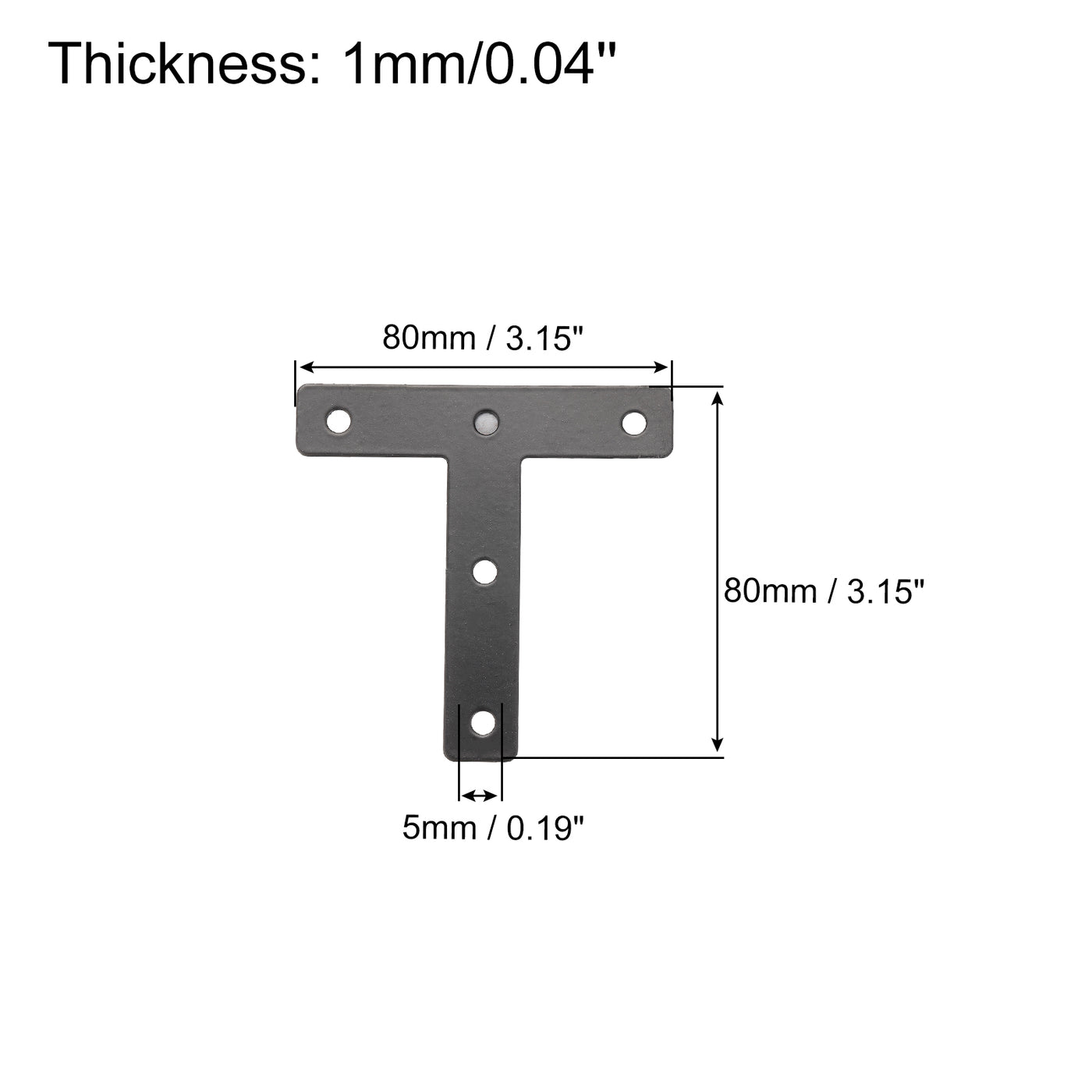 uxcell Uxcell T Shape Bracket, 80x80x1mm Carbon Steel Flat Repair Plates for Joint Fastener Furniture Construction, 24Pcs with Screws, Black